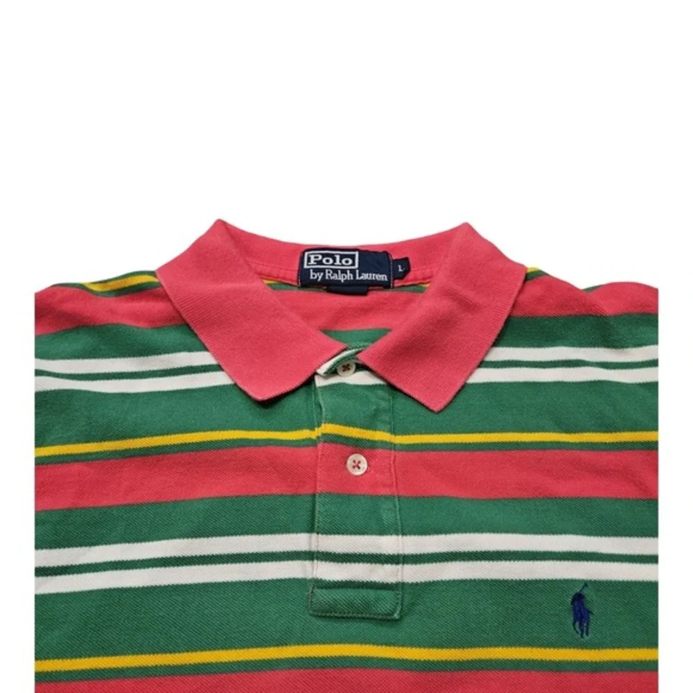 Polo Ralph Lauren Striped Polo Shirt Mens Large‎ Green Pink Rugby Preppy